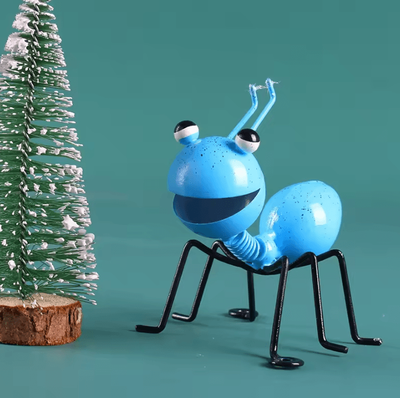 Inspire Curations Cute Metal Ant Wall Art Set 3D Garden & Indoor Insect Sculpture Decor blue 2pcs