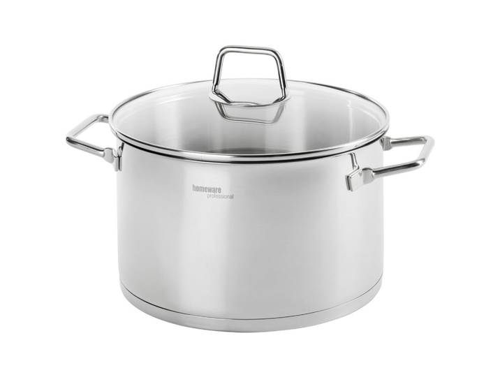 Homeware Profession. Fleischtopf, Klar, Edelstahlfarben, Metall, Glas, 5,5 l, 13.5 cm, Lfgb, Messskala, rostfrei, Kochgeschirr, Töpfe, Fleischtopf