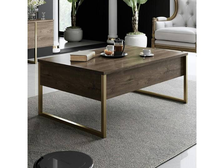 Table basse rectangulaire pieds dorés JENA - Noyer