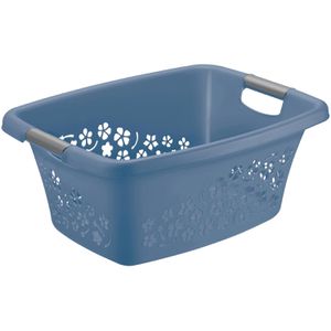 Rotho Wäschekorb Flowers, blau, mit Griffen, aus Kunststoff, 50,5 x 21,8 x 38,3 cm, 25 Liter