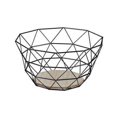 Relaxdays Obstkorb, dekorativer Obstschale, Obst & Gemüse, Eisen & Holz, Industrial Design, HBT: 14,5x28x28 cm, schwarz