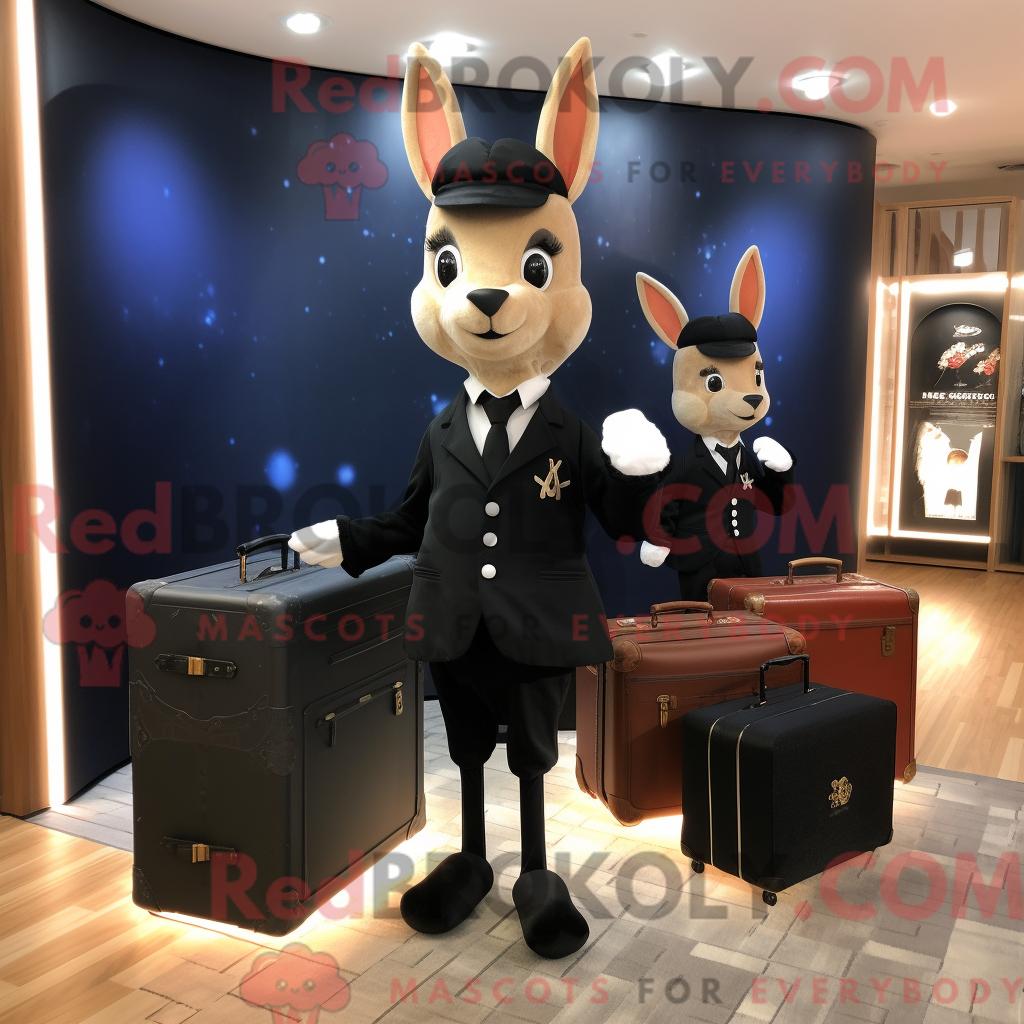 Maskottchen REDBROKOLY eines Rehs der Marine mit Smoking und Aktentasche