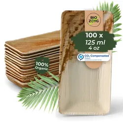 BIOZOYG 100 Stück Dipschälchen 125ml rechteckig Einwegschälchen Palmblattschälchen Snackschälchen, kompostierbar, ideal für Fingerfood und Snacks