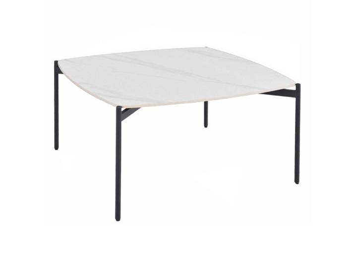 Table basse carrée en céramique blanc marbré et métal noir - JERRY Meubletmoi