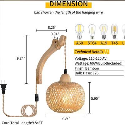 Discount Dollar Deals Bamboo Lantern Wall Lamp, Hand Woven Rattan Chandeliers, Natural Bamboo Room Decor, Wicker Wall Light Fixtures Elegant wood 1
