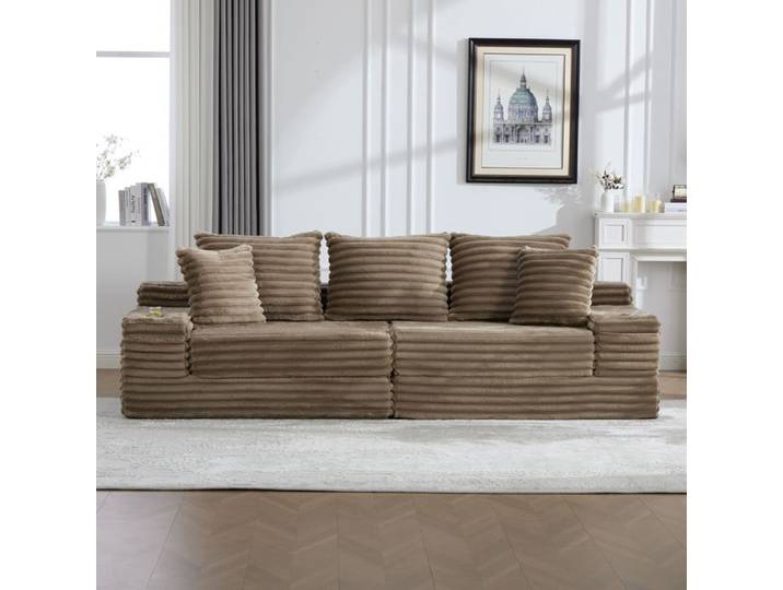 Canapé dangle 4 places compressé velours côtelé coussins d'assise supplémentaires porte-gobelets convertible en canapé-lit kaki