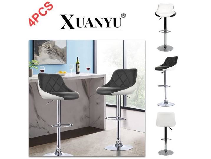 Tabouret de bar réglable en hauteur avec dossier - XUANYU - 4pcs - Noir - Blanc - Contemporain - Design
