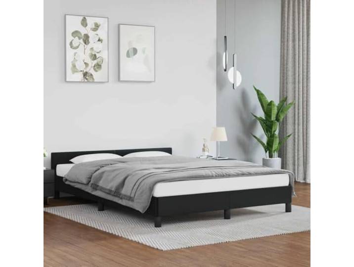Kunstleder Bettgestell mit Kopfteil Schlafzimmer 140x200 cm Schwarz Bettgestell mit Kopfteil ohne Matratze Schwarz 140x200 cm Kunstleder Stabil Lattenrost Schlafzimmer Möbel