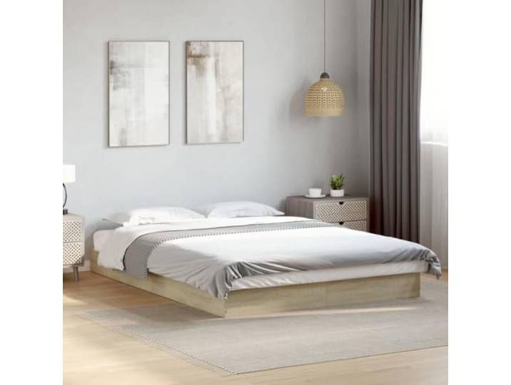 Holzwerkstoff Feuchtigkeitsresistent Lattenrost Modern 140x200 Braun Bettgestell ohne Matratze Sonoma-Eiche 140x200 cm Holzwerkstoff Stabil Modernes Design Lattenrost