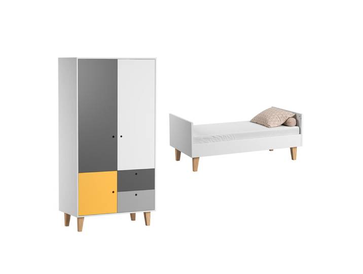Lit bébé évolutif et Armoire Vox Concept Jaune