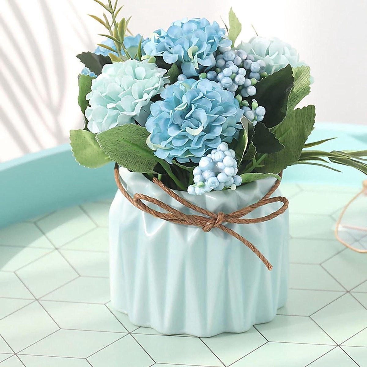 Realistisch Nep Hortensia Boeket met Pot voor Woonkamer Decoratie
