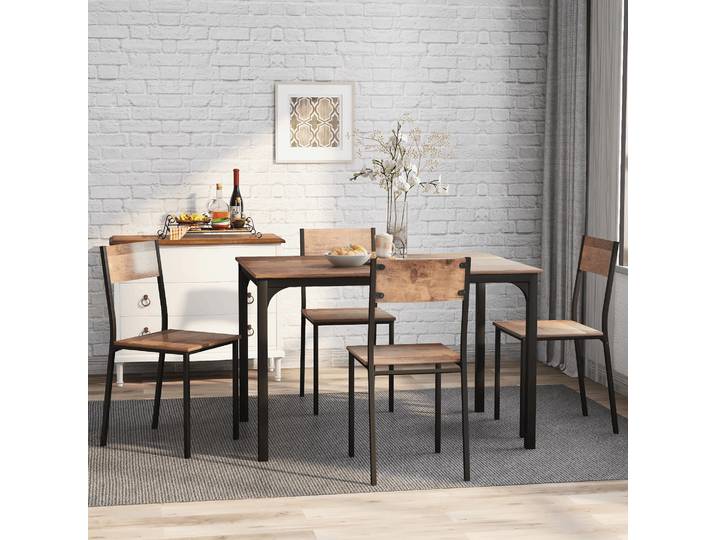 Ensemble de sièges, ensemble de salle à manger, table à manger avec 4 chaises, pour balcon, salle à manger et salon, brun vintage
