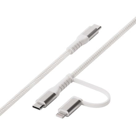Vivanco Stecker Rundkabel USB C auf USB C/Lightning bis 100 W 1,2 m 64216 (Weiß)