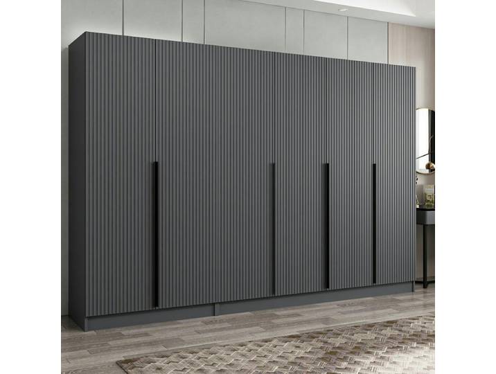 Dressing 6 portes grises rainurées 3 penderies BYRON