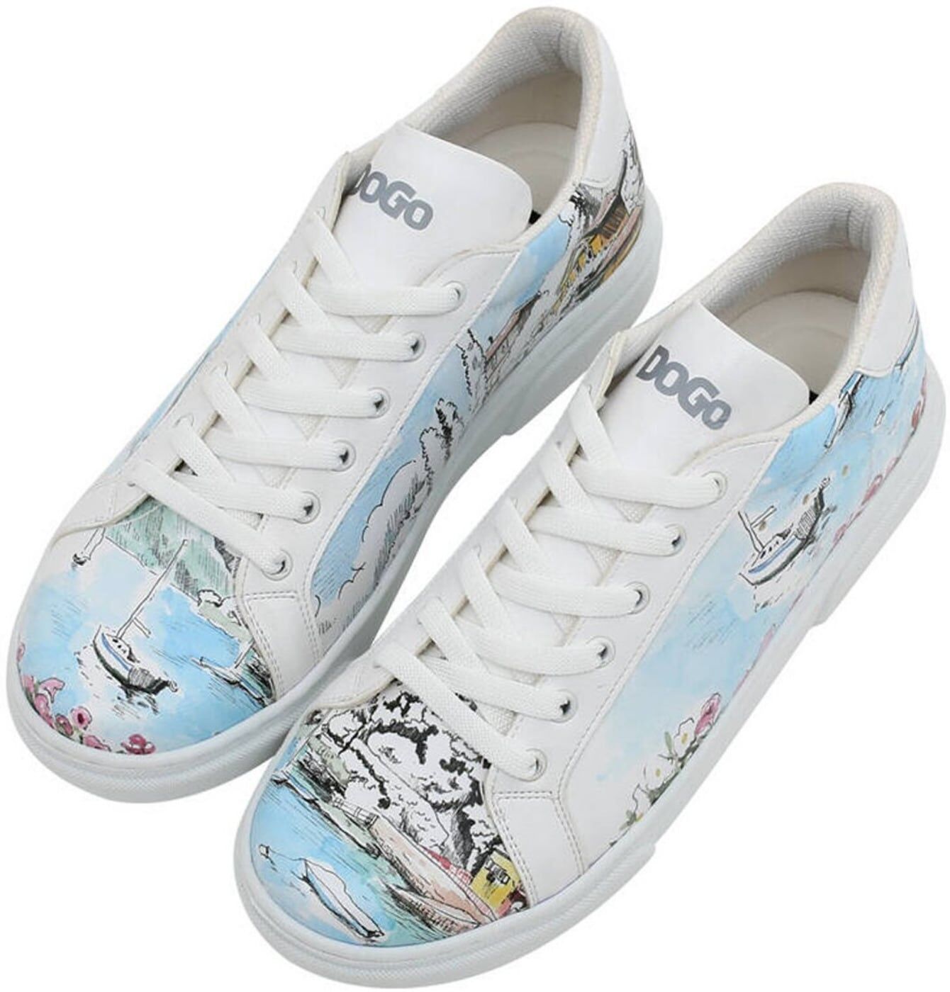 Sneaker DOGO "Ace Low-Top Sneaker Life Goes On Damen Sneaker, Ace Low-Top", Damen, Gr. 39, atmungsaktiv gefüttert ungefüttert, Normalschaft, blau, Lederimitat, Schuhe Sneaker, Handgefertigt