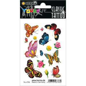 Herma Temporäre-Tattoos 6766, farbig, Schmetterlinge, 1 Blatt à 7,5 x 12 cm, 15 Tattoos