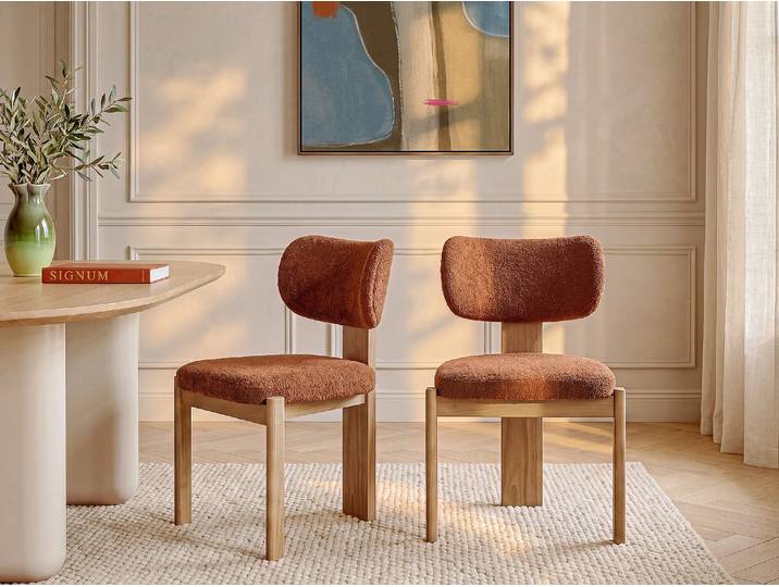 6er-Set Stühle aus Bouclé-Stoff und Kautschukholz - Terracotta WILANA