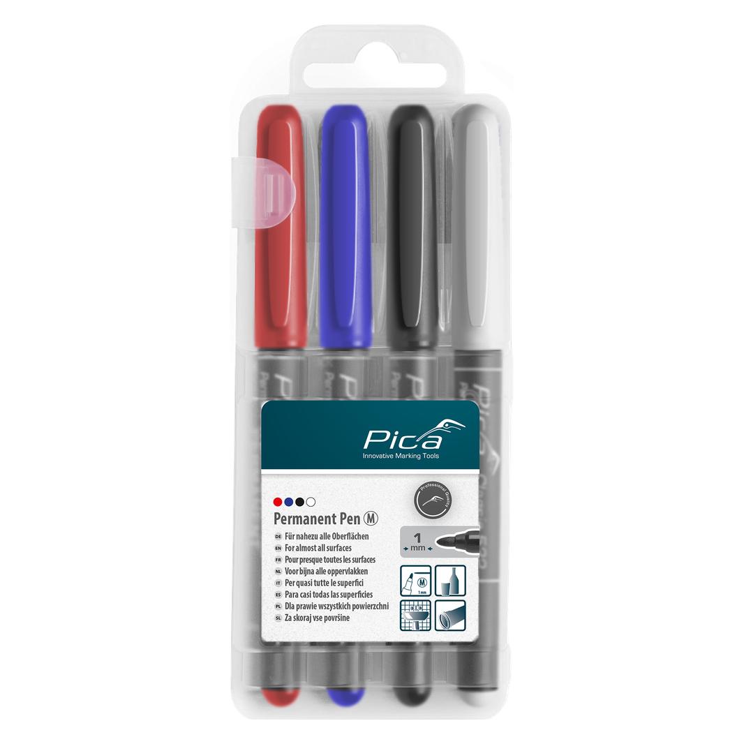 Pica Permanent-Pen 1,0mm sortiert mit Instant-White-Pen (4x) (534/04)