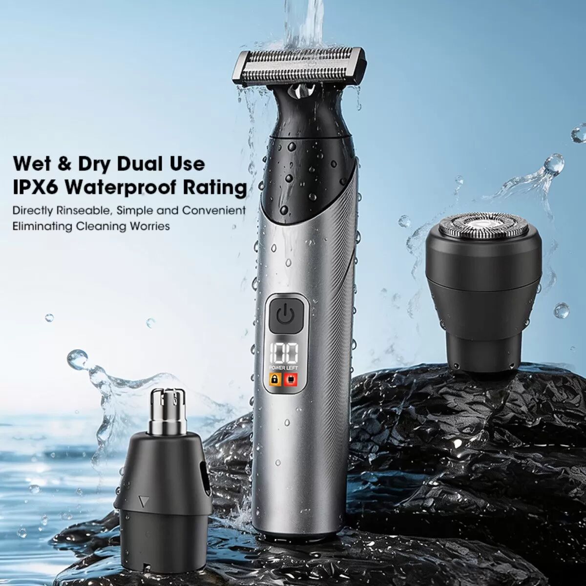 INF 3-in-1 Herren Elektrorasierer Set — Magnetischer abnehmbarer Scherkopf, USB-C wiederaufladbarer wasserdichter Trimmer mit
