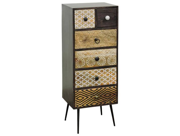 Landscape Kommode, Mehrfarbig, Dunkelbraun, Metall, Mangoholz, massiv, 6 Schublade(n) Schubladen, 40x108x35 cm, Beimöbel erhältlich, Kleinmöbel, Kommoden, Kommoden
