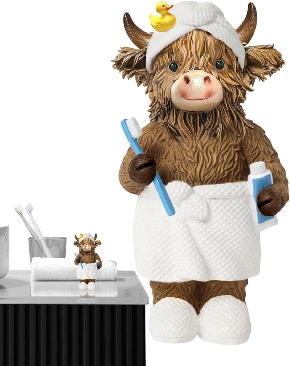 Mini Koe Beeldje Bruin - Rustiek Dierenfiguur voor Interieur Decoratie - Hoogte: 13,5 cm