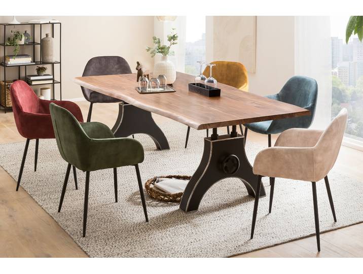 Esstisch SIT Monterrey aus Akazie mit Baumkante & A-Metallgestell , beige (natur, schwarz, schwarz, natur), B:160cm H:74cm T:85cm, Akazie, Metall, Tische, Esstisch, 36 mm starke Akazienplatte mit Baumkante wie gewachsen