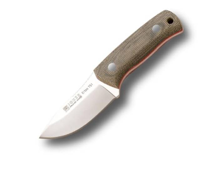 Joker Erizo TS1 CV81 Messer Bushcraft Jagdmesser mit Böhler N695 Stahl und grünem Canvas Micarta-Griff 7,5 cm Klinge Inklusive schwarzer Lederscheide