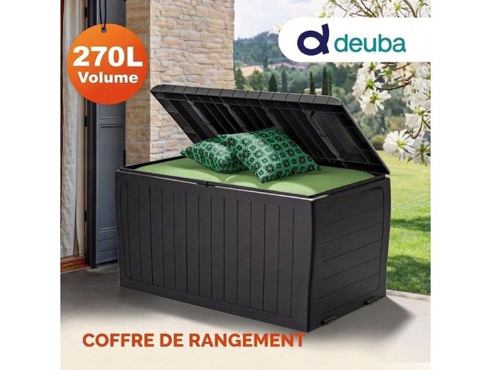 Coffre de rangement DEUBA® extérieur Noir - Marvel - 117x45x57cm Roulettes 270 L poignées latérales Malle de rangement jardin