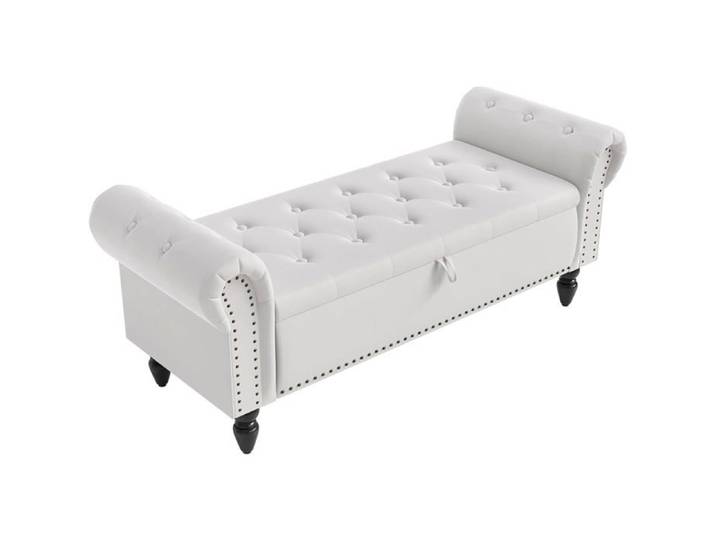 Banc de Rangement 133cm Banquette d'Entrée Velours Coffre Bout de Lit pour Couloir Chambre Salon- (Blanc)
