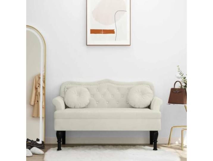 TEKGHUT Sitzbank mit Kissen Creme 120,5x65x75 cm Samt Samtbezug, dicke Polsterung, Knopfheftungen, Kautschukholzbeine, Sperrholzgestell, 110 kg pro Sitzplatz