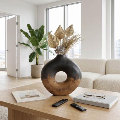 Sagebrook Home Decorative Vase - Black/Brown Pottery Drift Open