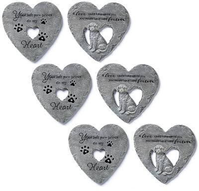 Glitzhome 6-Piece Cement Heart Shaped Paw Prints and Dog Memory Stepping Stones - 10 in