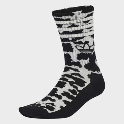 Sportsocken ADIDAS ORIGINALS "ANIMAL GRAFIK CREW 2 PAAR", Damen, Gr. L (43/45), sanftes weiß, schwarz, Obermaterial: 55% Polyester, 42% Baumwolle, 2% Elasthan, 1% Polyamid, Socken Sportsocken