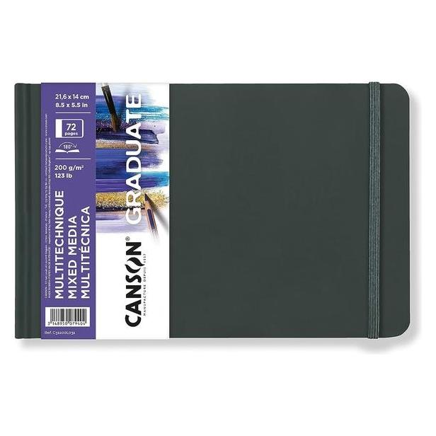 Canson Skizzenbuch GRADUATE Mixed Media, 216 x 140 mm schwarz, 36 Blatt, weisses Papier 200 g/qm, Hardcover (A5, Blanko, Harter Einband) (C31200L031)