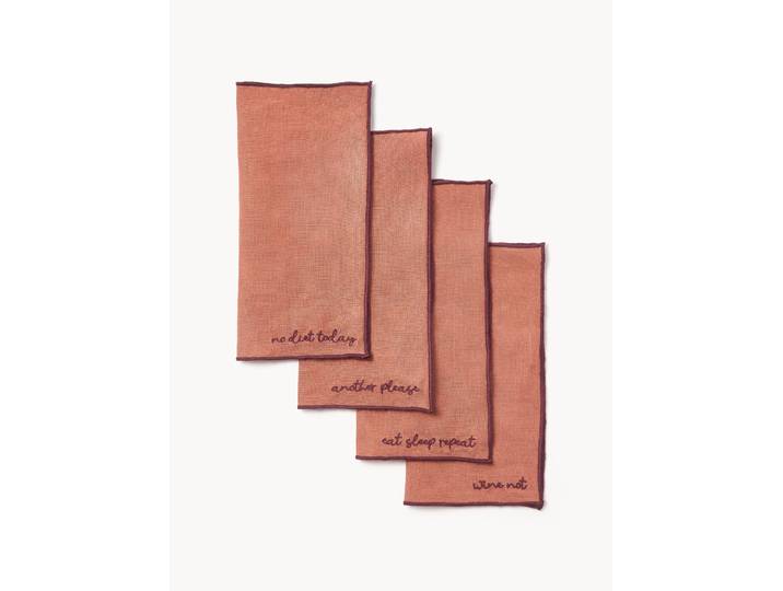 Serviettes en lin avec broderie Cosmo, 4 pièces