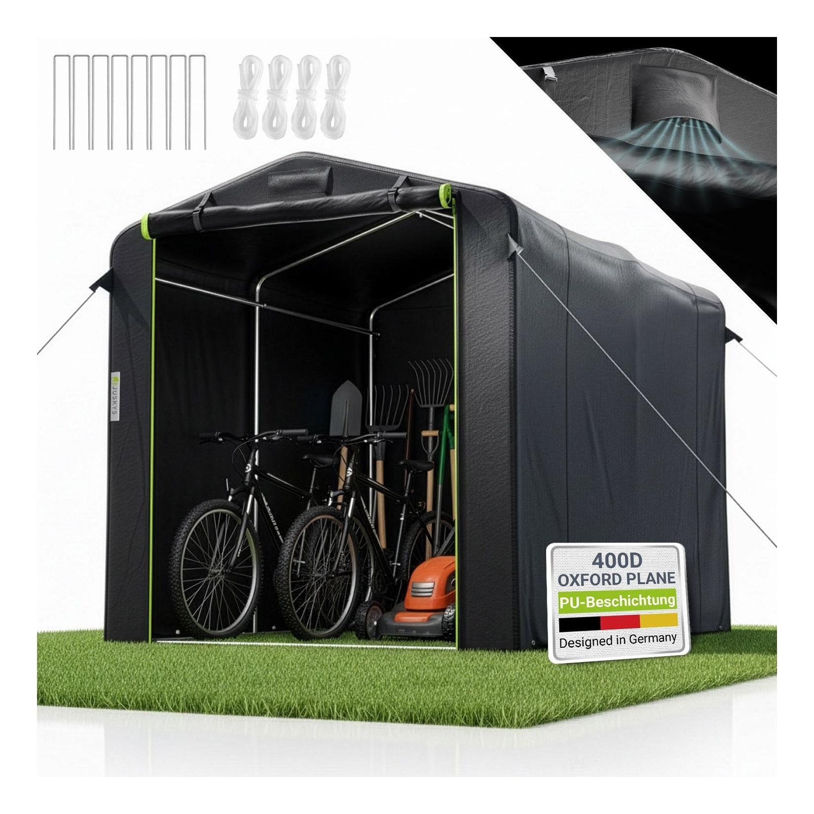 Juskys® Gerätezelt M - 6,2 m³ Outdoor Unterstand mit Fenster & Tür, 220x160x175 cm, wasserfeste Plane & Metallrahmenkonstruktion, Schutz im Außenbereich