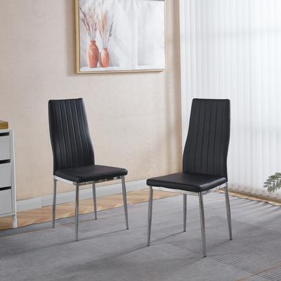 Chair Set Of 4,Chrome Color Leg,Black Seat