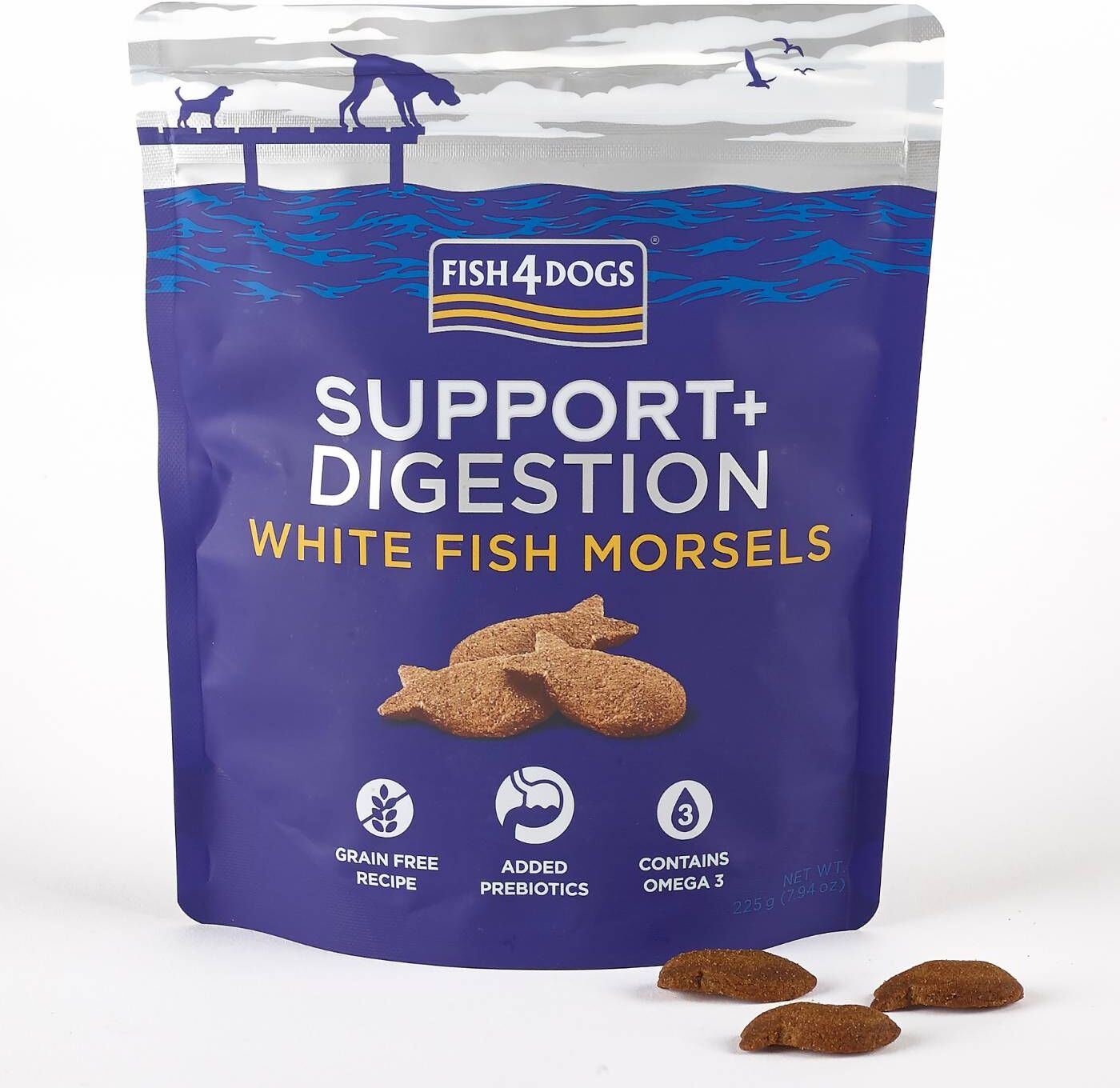 Fish4Dogs Support+ Digestion White Fish Morsels Premi Snack per Cani 225g