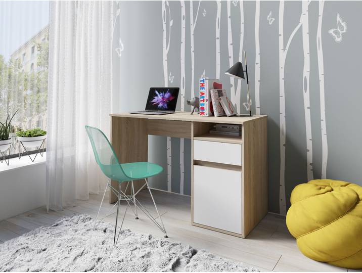 Schreibtisch HOME AFFAIRE Tinsley , weiß (sonoma eiche, weiß, natur, natur), B:120cm H:76cm T:53cm, Tische, Schreibtisch, mit Schublade, und Tür, Breite 120 x53 cm