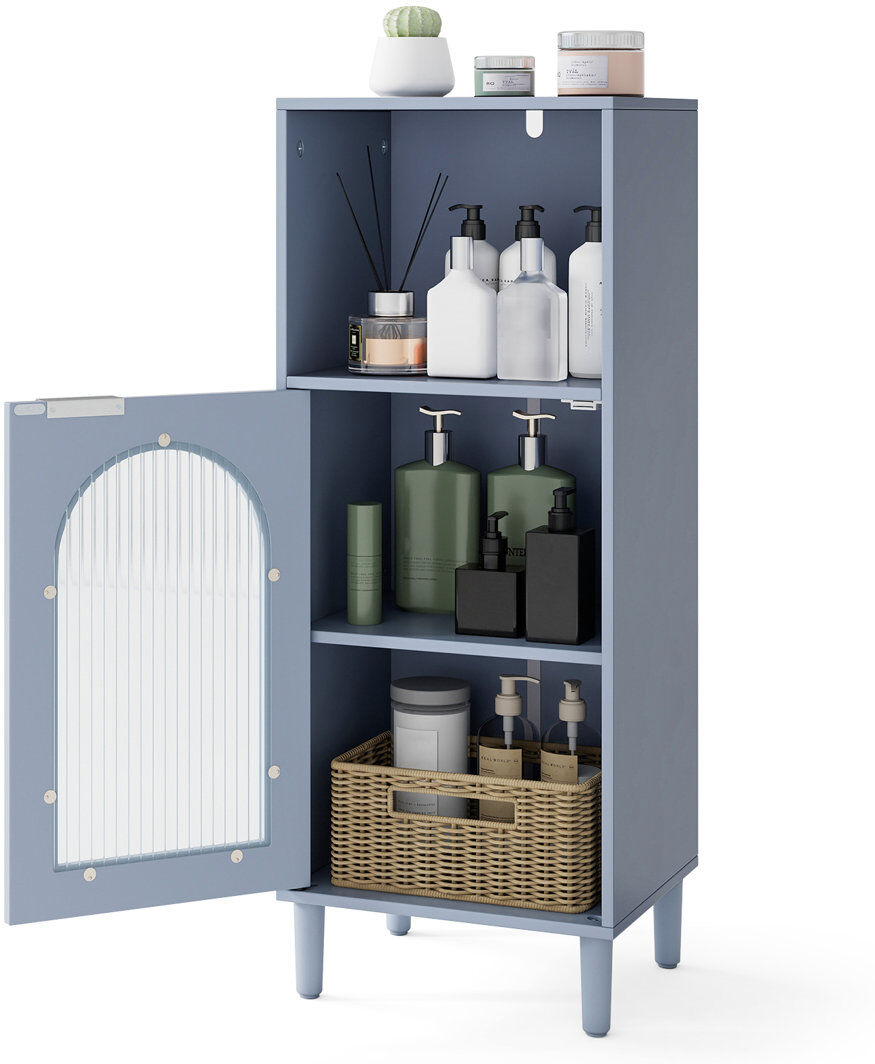 East Urban Home Glass Freestanding Bathroom Cabinet Blue 90cm H X 35cm W X 30cm D