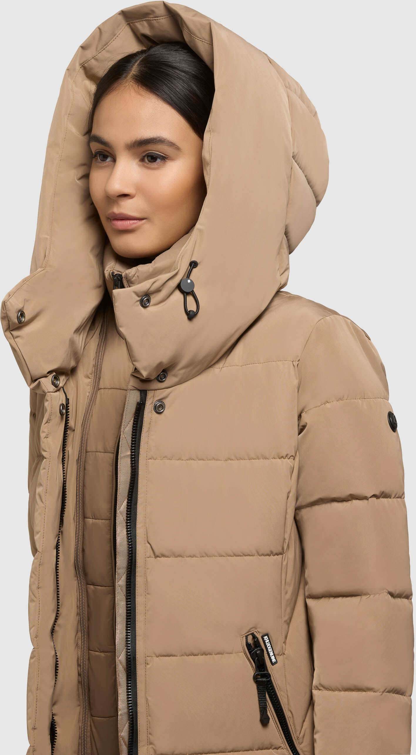 Steppmantel KHUJO "TAMKE", Damen, Gr. XXL (44), beige (cookie beige), Steppware, Obermaterial: 100% Polyester. Futter: 100% Nylon. Wattierung: 100% Polyester, unifarben, elastischer Bund, Mäntel Steppmantel, aus Polyester und Nylon, gerade Passform cookie