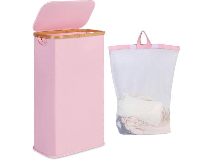 Wäschekorb mit Deckel 60L Rosa, 23x66.5x41 cm, Haushalt & Reinigung, Wäschepflege, Wäschekörbe & Wäschetonnen