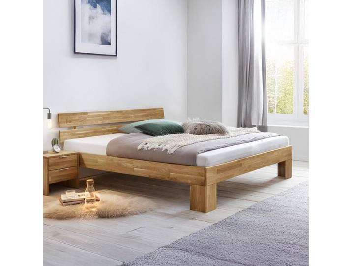 HOMELIV. Bett Kanata Komfort Wildeiche Massivholz 200x200cm rustikal