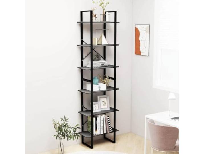 ROMHZKS Lagerregal Grau 60x30x210 cm Holzwerkstoff mit Metallrahmen Robuste Metallkonstruktion, vielseitig nutzbar, schlankes Format, pflegeleichte Oberfläche