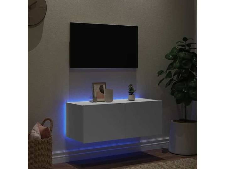 Meuble TV - MVS - Table de Télévision unité TV mural lumineuses LED blanc 80x35x31cm 496210