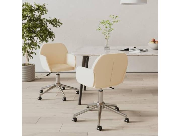 KTHLBRH Drehbare Esszimmerstühle 2 STK. Creme Stoff mit Armlehnen Metall-Sperrholzrahmen, Schaumstoffpolsterung, 360-Grad-Drehung, atmungsaktiver Stoff, 110 kg Belastbarkeit