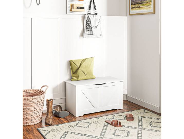 HOMCOM Banc Coffre Rangement 80x40x45cm Blanc avec Couvercle