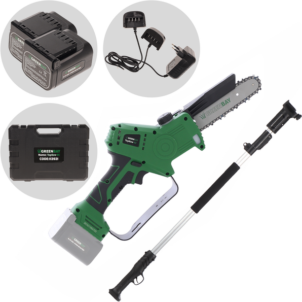 GreenBay TopSaw 6C - Potatore a batteria su asta - 2 batterie da 16,8V - 2Ah