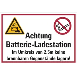 Hinweisschild, Batterie-Ladestation - 300 x 200 x 1.5 mm Kunststoff