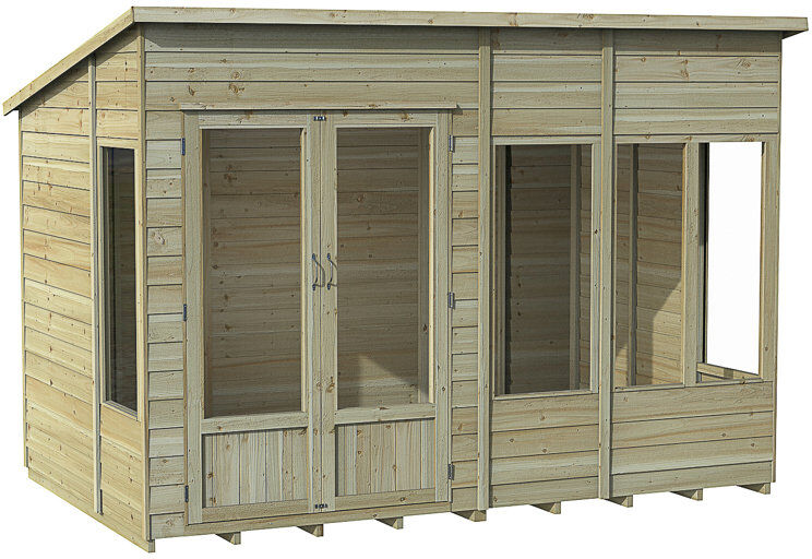 Forest Garden 4Life 10x6 Pressure Treated Double Door Pent Summerhouse